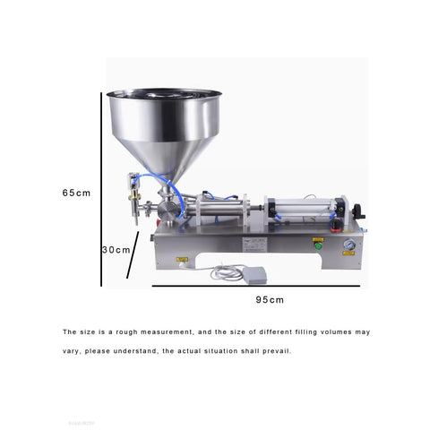 Heavy Workhorse Commercial Grade Automatic Horizontal Bottle Filler Stainless Steel Pneumatic Piston Dispenser with measuring dimensions.