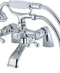 Clawfoot Tub Faucet With Hand Shower In Polished Chrome Solid Brass Deck Mount With 6 Inch Centerset 2 Hole Install