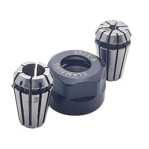 ER11 Collet Nut Set For CNC Lathe And Milling Machines with two collets made from 65Mn spring steel, quenched and hardened.