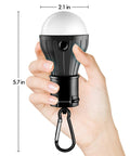 Palm Sized Portable LED Tent Light With Hanging Hook Emergency Lantern For Camping Hiking Backpacking Fishing And Power Outages Multicolor Glow 4 Pack Runs On 3 AAA Batteries Not Included, shown handheld with dimensions