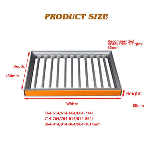 Space Saving Aluminum Alloy Invisible Drying Rack With Pull-Out Trouser Organizer For Built-In Wardrobe Ultra Compact Clothes Storage Solution In Orange 964-1014mm Length, showing product dimensions
