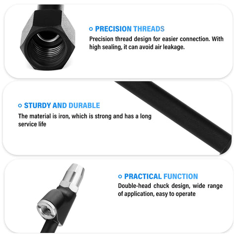 Dual Head Air Chuck Set With One Quarter Inch FNPT, 2 Way Connection Brass Tire Chuck detail with quick plug and features