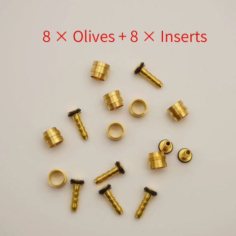 8 Piece Brass Olive And Barb Screw Fittings Brake Repair Kit with olives and inserts shown