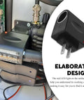 Universal AC To DC Power Converter Adapter connects to dual pin wall outlet with red LED indicator for device charging.