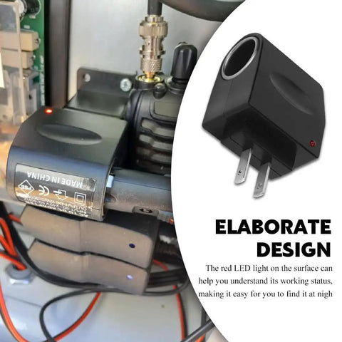 Universal AC To DC Power Converter Adapter connects to dual pin wall outlet with red LED indicator for device charging.