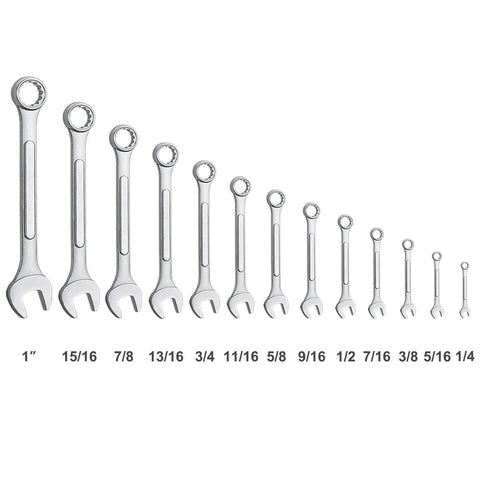 13 Piece SAE Combination Wrench Set With Roll Up Pouch No Skipped Inch Sizes From Quarter Inch To One Inch Must Have