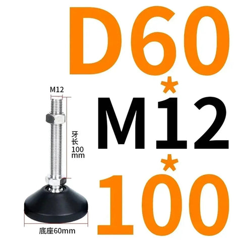 Top Tier Adjustable Leveling Feet Four Pack Swivel Base Furniture Glide Pads With Articulating Lathe Legs, M12 100mm with 60mm base.