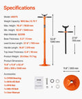 Specifications for Underhoist Support Stand Three Quarter Ton Capacity With Two Wheels Adjustable Height From Fifty One To Eighty Inches Bearing Mounted Spin Handle And Foot Pedal Built Tough Tubular Steel Vehicle Lift Stand For Auto Repair, including dimensions and accessories.