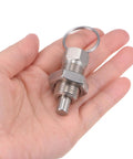 Solid Stainless Steel Spring Plunger With M16x1.5 Thread And 8mm Pin Shaft shown in hand for size reference.