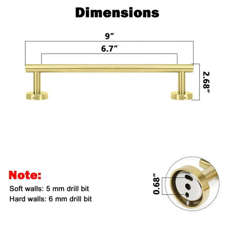 Heavy Duty Stainless Steel Towel Bar Wall Mount Rack For Bathroom And Outdoors dimensions with 9 inch width