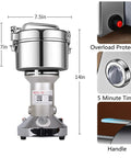 Powerhouse 2000W Grain Mill Grinder 750g High Speed Electric Stainless Steel Pulverizer for Dry Spices with timer and handle