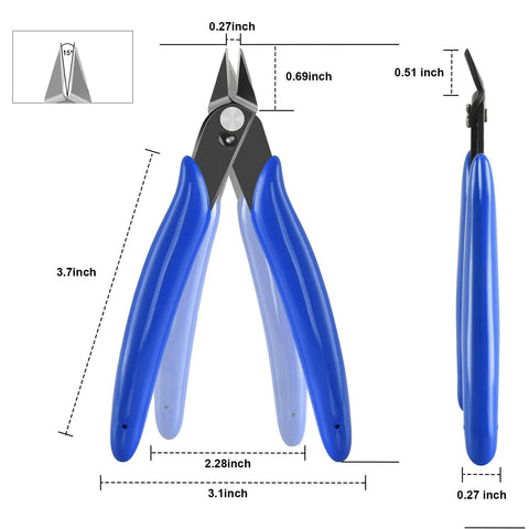 LBOKLING 5-inch micro flush cutter, blue-handled, 2-pack spring-loaded wire cutters for jewelry making.