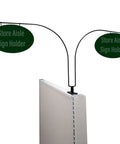 Game Changing Curved Gondola Shelf Double Side Magnetic Base Sign Holder Rack Retail Store Aisle Walkway Section Markers And Labels Fast Gripping Easy Install 5 Pack with curved hooks holding signs over a shelf.