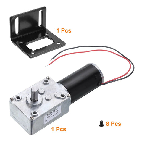 12V High Torque Turbine Worm Geared Motor 8mm Shaft 50 RPM With Wire and bracket for fans and small appliances