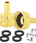 2 Pack 3/8 Barb To 3/4 Female GHT Thread Swivel Brass Garden Hose Connector With Clamps For Quick Leak Free Garden Hose Repairs And Easy All Weather Connections Durable Solid Brass, brass fitting with clamps and washers