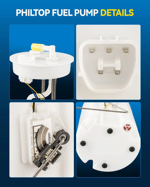 Four views of Fuel Pump Assembly Replacement For Honda Accord 2003 2007 2.4L And Acura TSX 2004 2008 2.4L Without California Emissions System Direct Fit Replaces E16307 E8513 P76323M P76374M SP1344 SP8002M with detailed components