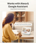Woman viewing baby on screen using 4K UHD Indoor Security Camera For Pets And Baby With Phone App 360 Degree Pan Tilt Dual Band Wi Fi 6 Auto Tracking Person Pet Baby Crying Detection Privacy Mode Two Way Audio 2 Pack.