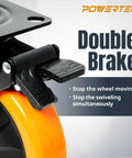 Powertec 6-inch swivel caster wheels, set of 4 with dual locking brake; orange wheels