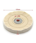 5 Inch 50-Ply Cotton Polishing Wheel With 10mm Arbor Bench Grinder Buffer showing top view and dimensions for shiny metal and wood finishing jobs.