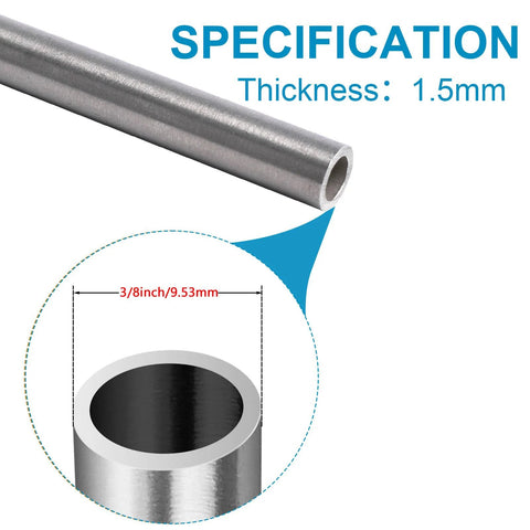 3/8 inch seamless 304 steel tubing with 1.5mm wall thickness, corrosion resistant and ideal for DIY and industrial projects.