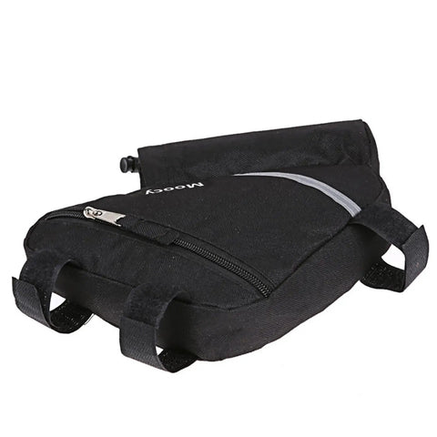 Ultralight Reflective Triangle Frame Bag For Bikes With Water Bottle Pouch, Black Finish, Elastic Straps, Side View