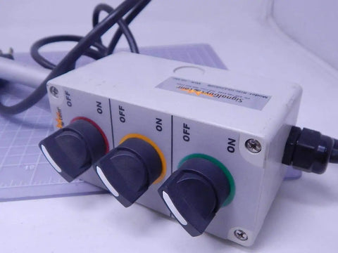 Control box for Three-Stack Tower Light With Red Yellow Green Lenses, 56mm, Beige Pole Mount, Prewired 25 Inch, UL Certified.