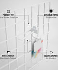 Square Profile Metal Grid Hook For Retail Displays on white grid showing secure clip-on hanger for lightweight merchandise