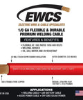 1 0 Gauge Welding Cable Red 25 Feet Premium 100 Percent Copper Industrial Grade Extra Flexible 600 Volt with insulation details