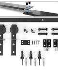Bi-Folding Sliding Barn Door Hardware Kit For Two Doors 40 Inch Rail components with screws, hangers, and track shown.