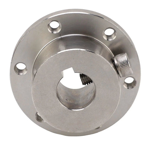 Rock Solid 16MM Top Shelf Stainless Steel Flange Shaft Coupling For RC Cars And Drones with a smooth finish and bolt holes.