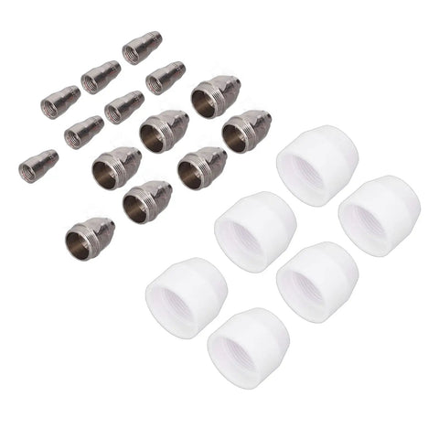 20Pack Plasma Cutter Torch Consumables Kit with stainless steel nozzles and ceramic tips for heavy duty cutting.