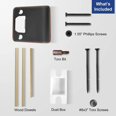 Extended Strike Plate Two And One Half Inch By Two And One Quarter Inch Pro Grade Heavy Duty Door Latch Reinforcer components included