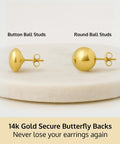 Yellow 7mm 14K Solid Gold Ball Stud Earrings For Women And Men With Post Back Unisex Everyday Wear Classic Simple Jewelry For Stacking Or Wearing Solo Style, side view
