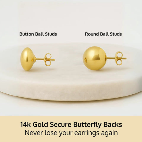 Yellow 7mm 14K Solid Gold Ball Stud Earrings For Women And Men With Post Back Unisex Everyday Wear Classic Simple Jewelry For Stacking Or Wearing Solo Style, side view