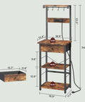 Dimensions of Rustic Brown And Black Bakers Rack With Drawer Microwave Stand Power Outlet And USB Ports Coffee Bar Station