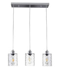 Three Light Clear Hammered Glass Pendant Lights for Modern Kitchen Island in Chrome Finish Hanging Light Fixture