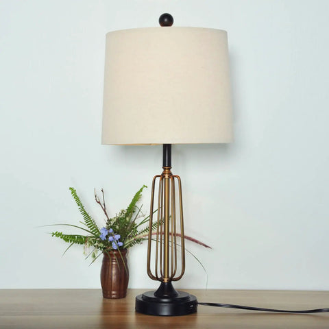 Retro Metal Bedside Lamps Set Of 2 With Touch Control And 3 Way Dimming, USB Charging Ports, Beige Linen Shade, Classic Farmhouse Vibe
