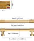 10 Pack 5 Inch Champagne Bronze Cabinet Pulls Knurled Handles with dimensions, showing screw hole distance of 5 inches and total length 6 inches