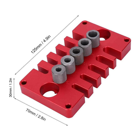 Heavy Duty 3 In 1 Drill Guide Block For Woodworking With Aluminum Alloy Hole Locator Dowel Jig And Precise Positioning Tool, red, top view