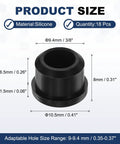 18-Piece T-Shaped Silicone Plugs For 9.3mm Holes Three Eighths Inch Diameter Snap In Round Rubber Seals with dimensions shown