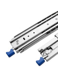 Heavy Duty Three Fold Full Extension Drawer Slides With Lock 120 Kilogram Capacity 60 Inch Cold Rolled Steel, close-up of locking mechanism with blue handles.