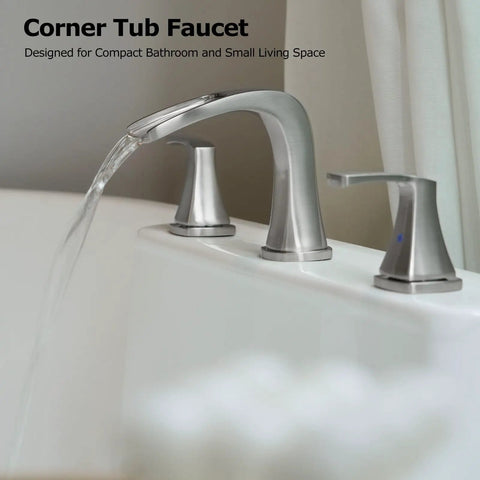 Two Handle Widespread Waterfall Roman Bathtub Faucet With Valve In Brushed Nickel Tub Filler for Luxury Bath 4.6 GPM Flow