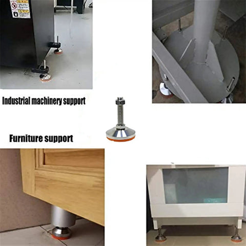 Badass Heavy Duty Adjustable Leveling Feet With M14 Threaded Lifting Nuts And Thick Carbon Steel Base Pads under industrial machinery and furniture.
