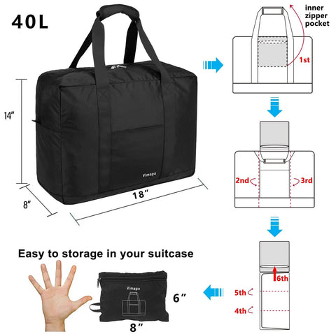 Foldable Grab And Go Travel Duffle Bag With Trolley Sleeve 40L Ultra Lightweight Carry On Bag 18x14x8 Inches underseat luggage