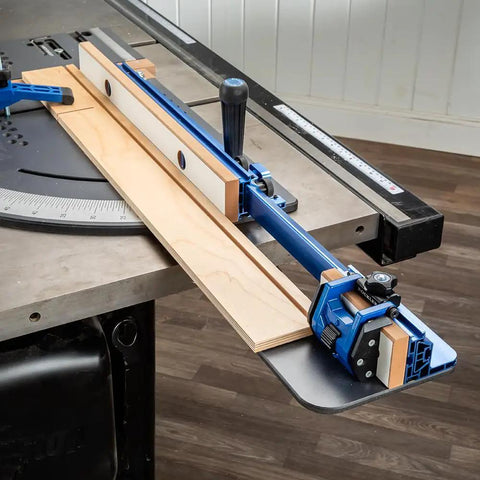 Table Saw Crosscut Sled With Telescoping Fence And Micro-Adjust Flip Stop for 90-Degree and 45-Degree Cuts on saw table