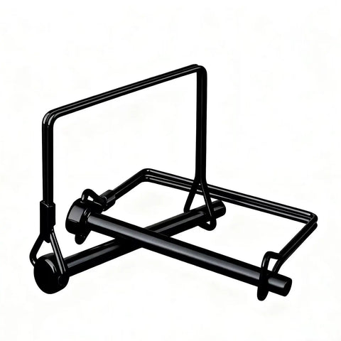 Four Pack One Quarter Inch By Three And Five Thirty Second Inch Beefy Trailer Hitch Pin, black zinc coated, in folded position.