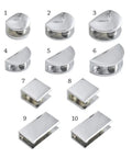 Shelf Clip Set For Cabinets And Wardrobes 10 Piece Frameless Door Hinge Clips with metallic finish displayed in a set of ten.