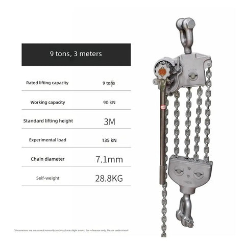 Heavy Duty Aluminum Hand Chain Hoist 1.5 Ton Manual Wire Lifting Crane Rigging Gear For Garage Workshop Jobs That Are A Real Blast, 9 tons capacity, 3m lift height.