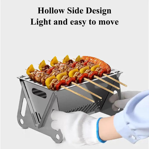 Portable Foldable BBQ Grill With Carry Bag For One To Two People On The Go Mini Charcoal Grill For Camping with skewers cooking