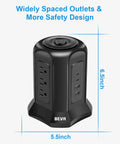 Power Strip Tower Surge Protector With Nine AC Outlets And Four USB Ports 900 Joules Long Ten Foot Flat Plug Extension Cord Desktop